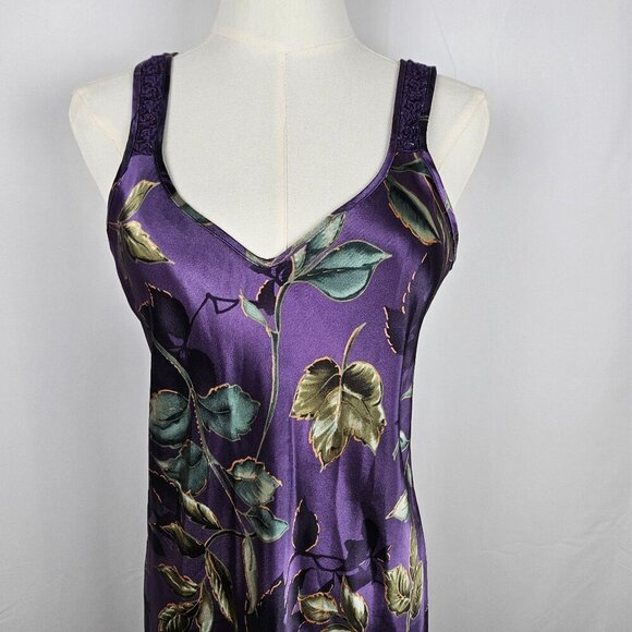 Vintage California Dynasty Purple Floral Maxi Slip Dress Small Lace Straps - Picture 2 of 10